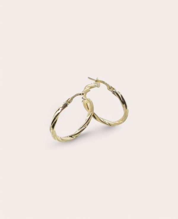 ROSE, Créoles Or 375, Diamètre 20 torsadées 3mm Rondes