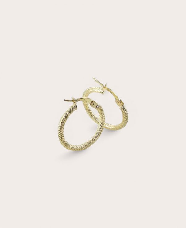 INES, Créole Or 375 Jaune, Diamètre 15 Ronde piquetée 2 mm