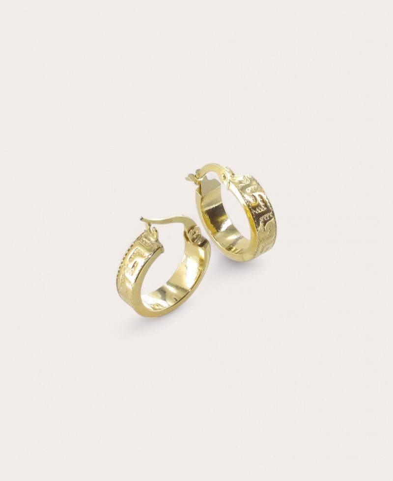 BUNLIANG, Créoles Or 375 jaune, Étrusque fil rectangle 4mm Rondes