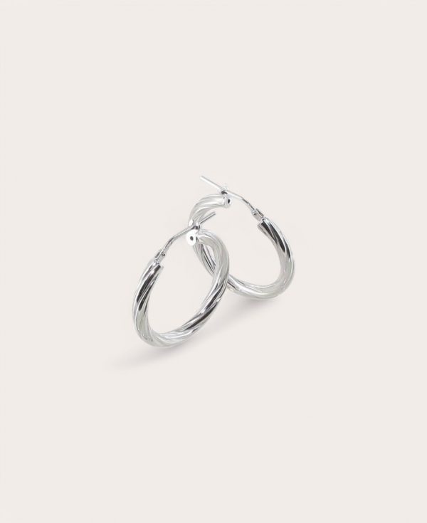 ALICIA, Créoles Argent Rhodié, Diamètre 20 torsadées 3mm Rondes