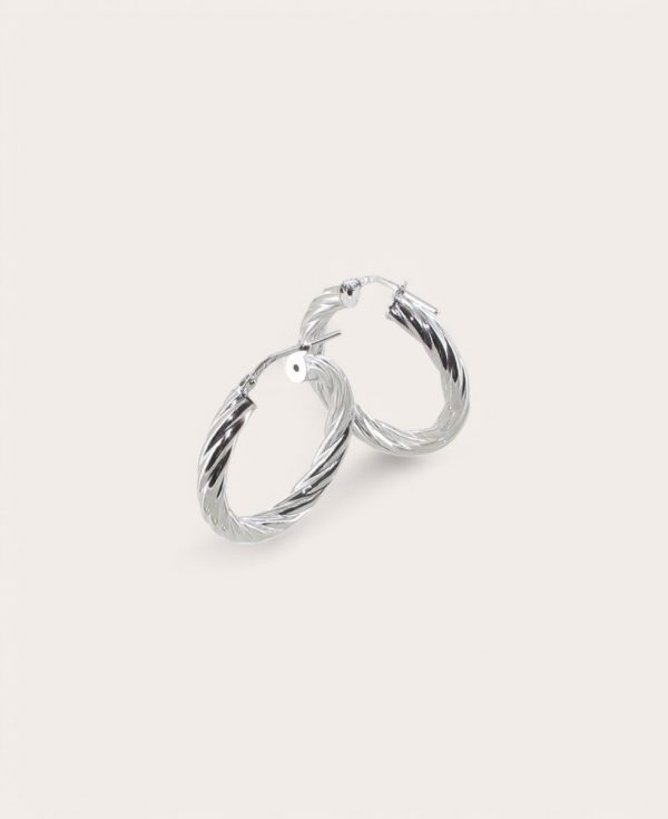 GINA, Créoles Argent Rhodié, Diamètre 20 torsadées 4mm Rondes
