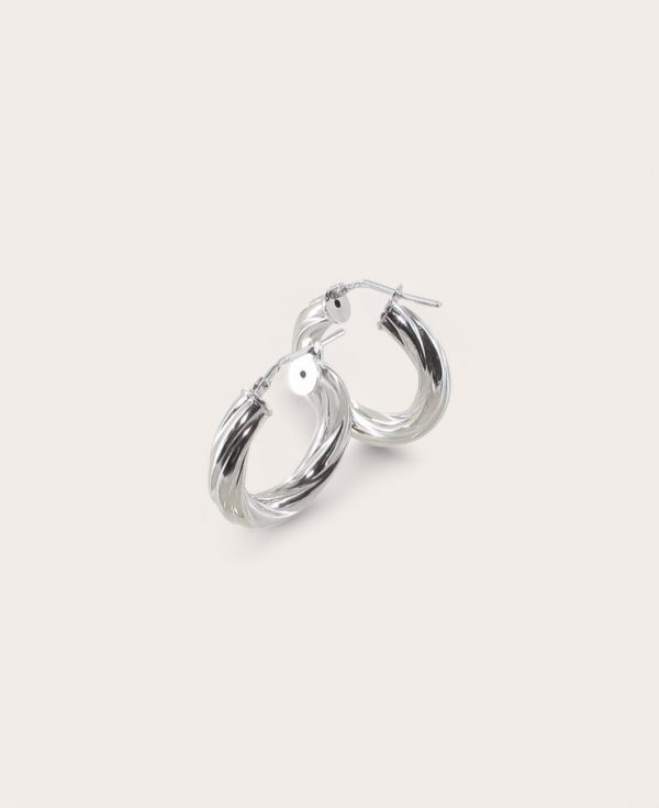 GRACE, Créoles Argent Rhodié, Diamètre 15 torsadées 5mm Rondes