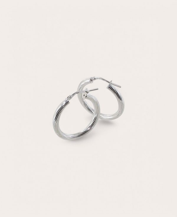 GABRIELLA, Créoles Argent rhodié, Diamètre 20 torsadées fines 3mm