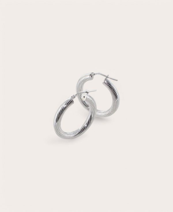 JASMINE, Créoles Argent rhodié, Diamètre 20 torsadées fines 4mm