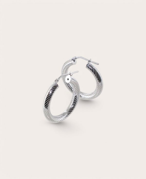 JACKIE, Créole Argent Rhodié, Diamètre 20 striées 4mm Ronde