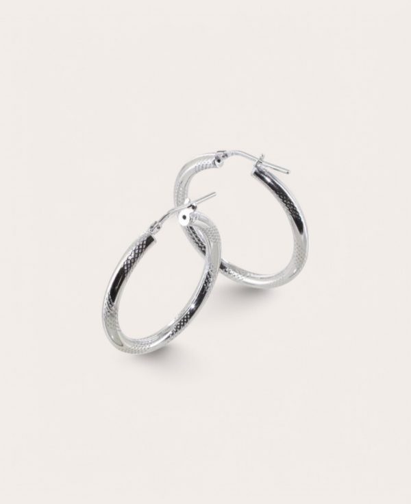 JULIA, Créole Argent Rhodié, Diamètre 25 striées alternées 3mm Ronde