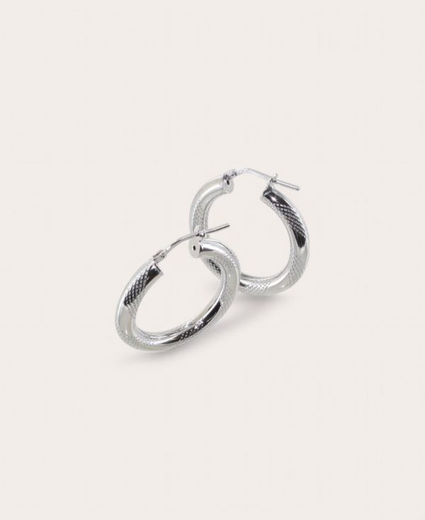 NINA, Créole Argent Rhodié, Diamètre 20 striées alternées 4mm Ronde