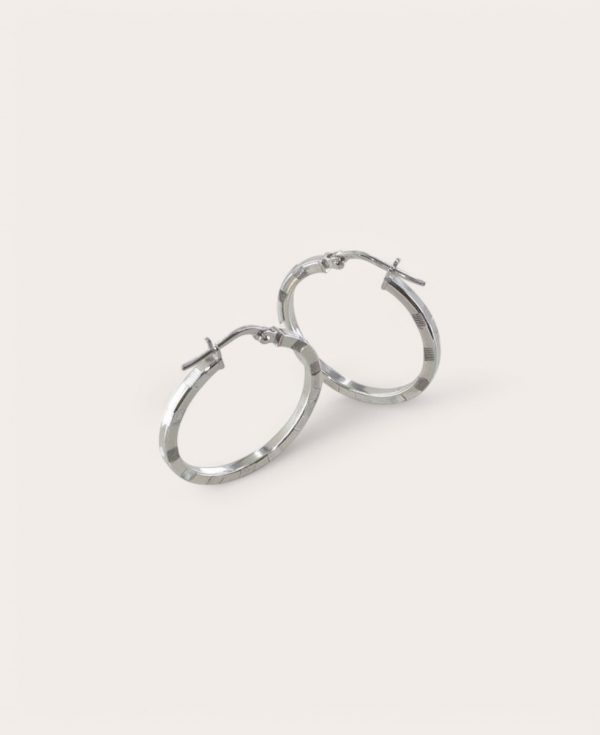ALEXIA, Créoles Argent Rhodié, Diamètre 20 striées 2mm Ronde tube carré