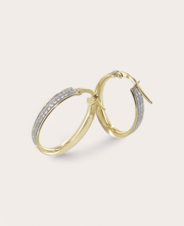 Vega, Créole Or 375 Diamètre 15 Pavé tube 3,5 mm ovale 21 mm