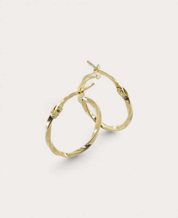 LILA, Créoles Or 750, Diamètre 13x19 torsadées larges 2mm Rondes