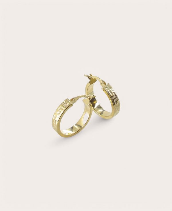 BÉRÉNICE, Créoles Or 750, Diamètre 15 Etrusque fil rectangle 4mm Rondes